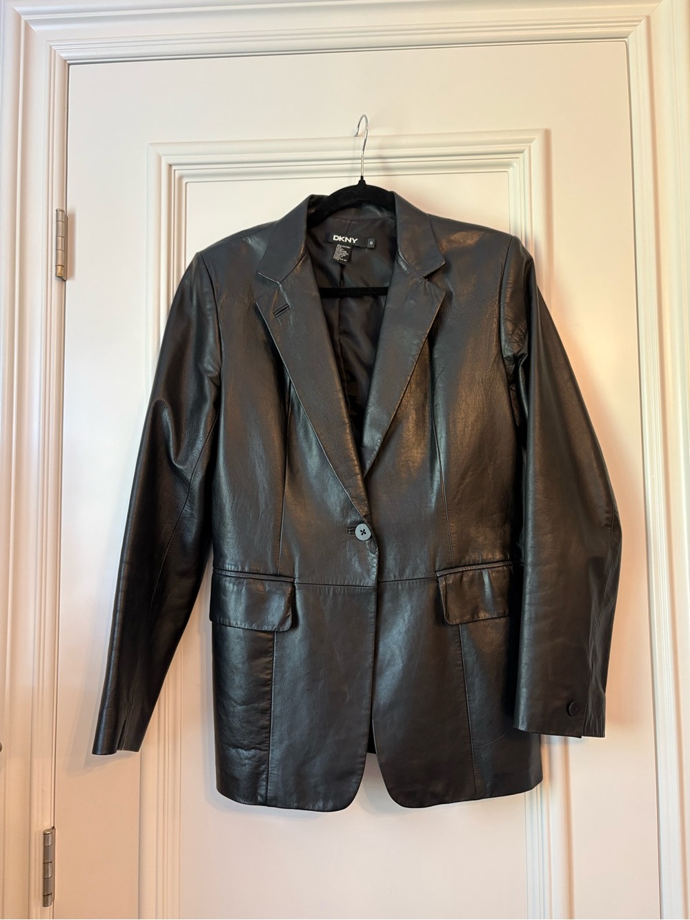 DKNY Black Genuine Leather Blazer Jacket Women’s Size 6